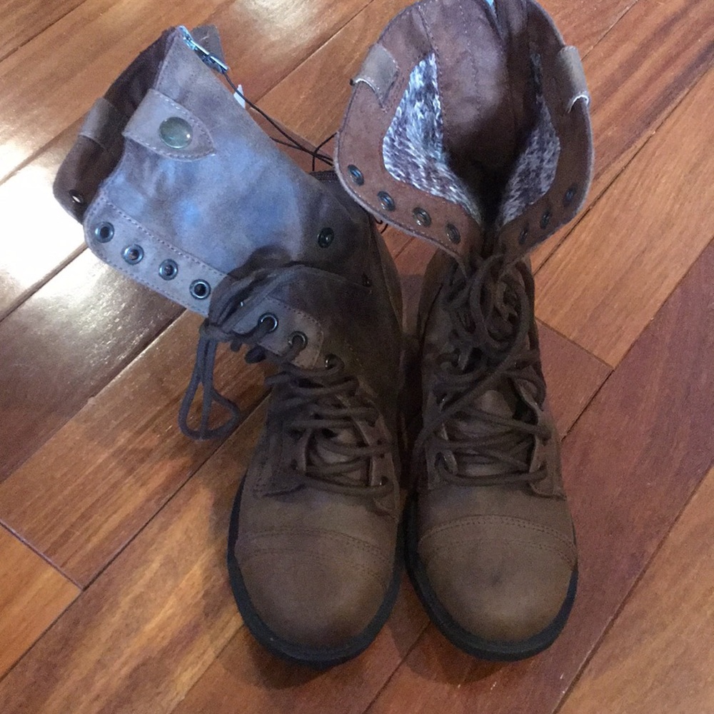 Brown and Knitted Lace Up Boots